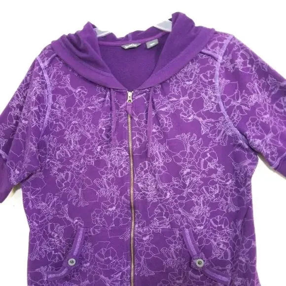 Eddie Bauer purple floral short sleeve hoodie XLT - Picture 5 of 12